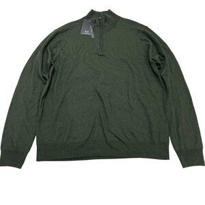 Magaschoni‎ Sweater Mens L Green 100% Wool 1/4 Zip Mock Neck Pullover Preppy